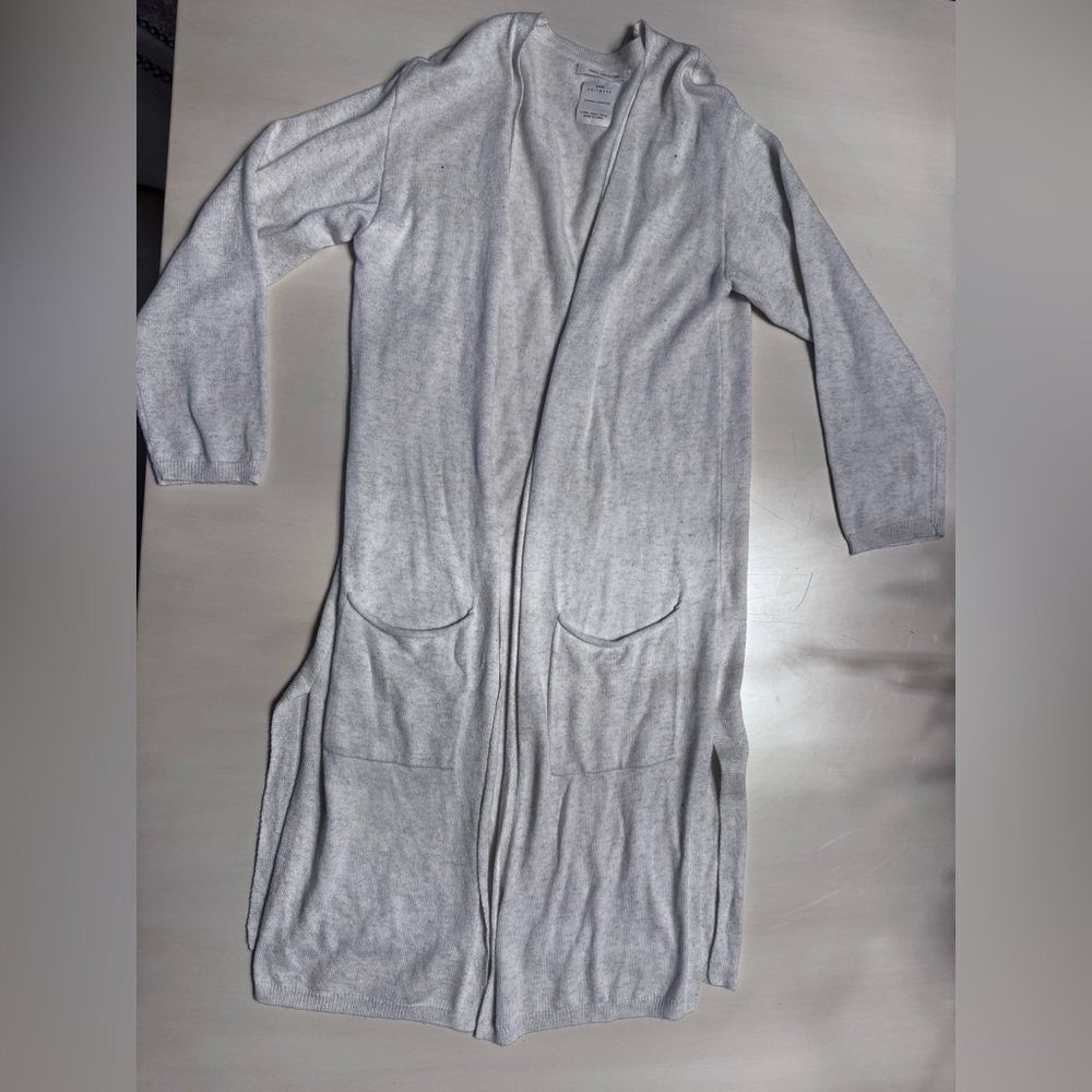 Long Creme Open Front Cardigan